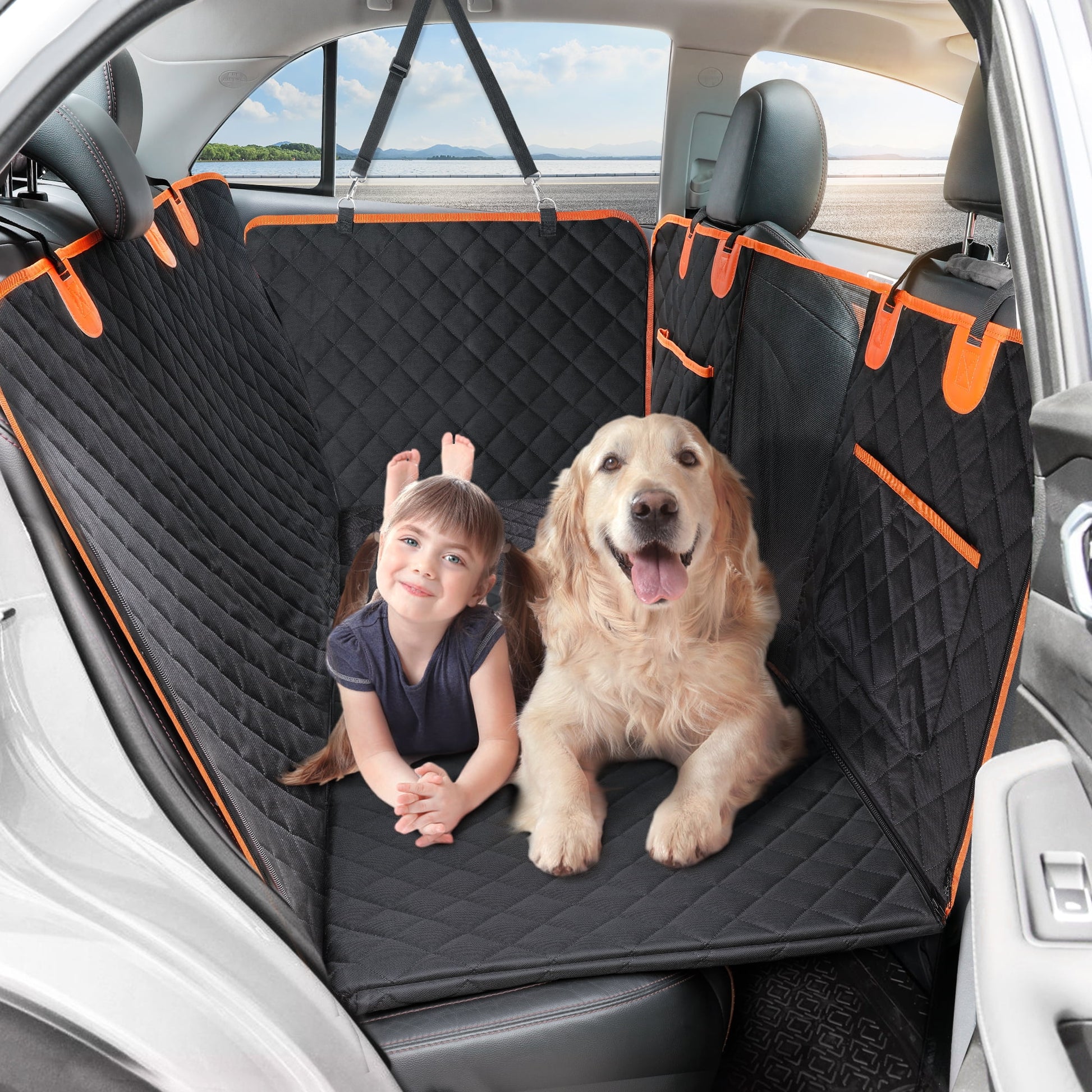 Dog Hammock for Car with Hard Bottom Dog Car Seat Cover for Back Seat Waterproof for Cars/Suv, Black