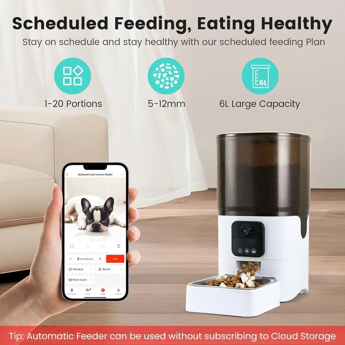 6L Smart Dog Feeder Dog Food Dispenser APP Remote Control with 1080P Camera Pet Automatic Feeder Automatic Feeder for Cat Dog