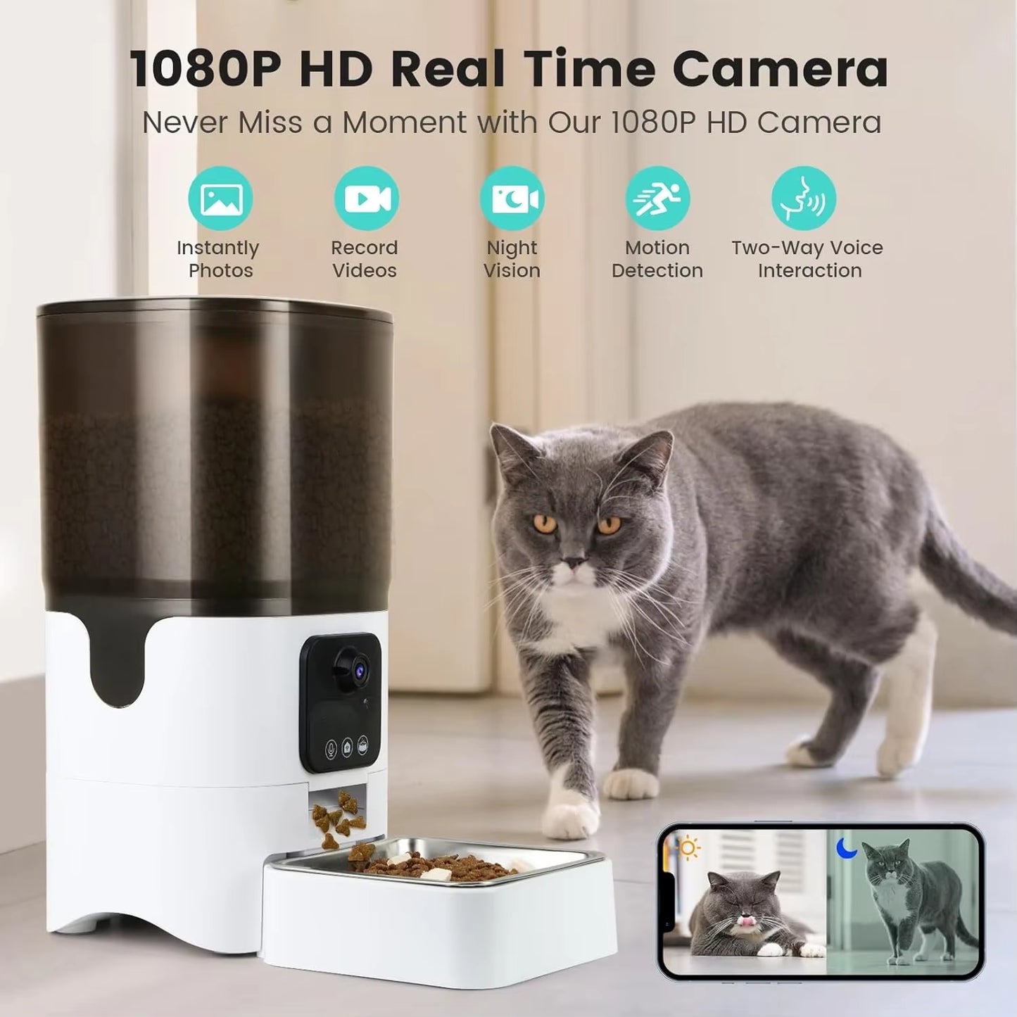 6L Smart Dog Feeder Dog Food Dispenser APP Remote Control with 1080P Camera Pet Automatic Feeder Automatic Feeder for Cat Dog