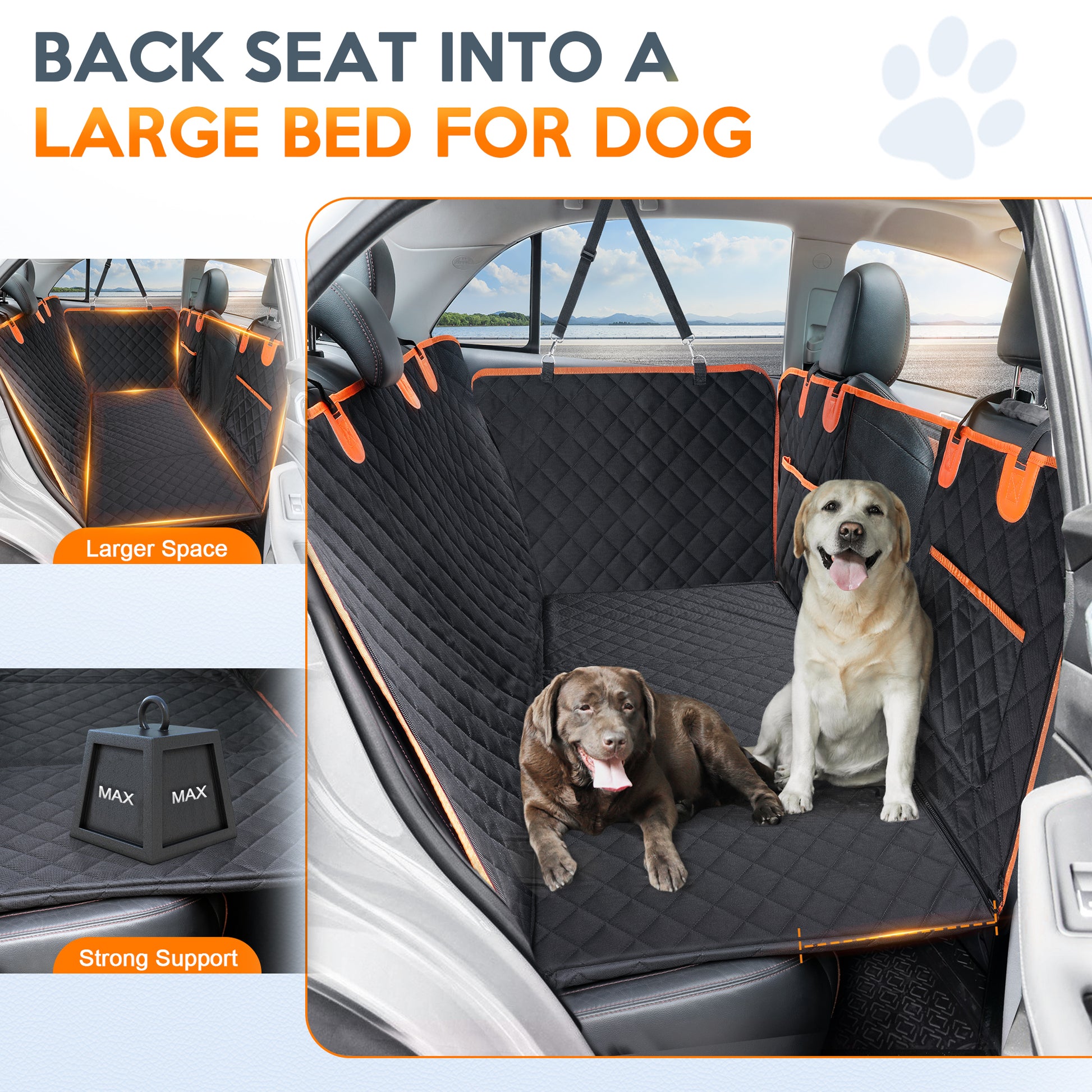 Dog Hammock for Car with Hard Bottom Dog Car Seat Cover for Back Seat Waterproof for Cars/Suv, Black